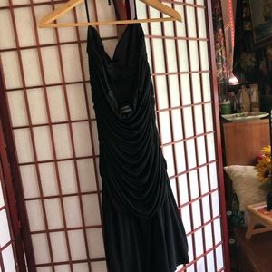 BCBG Max Azria Black Spaghetti Strap Draped Cocktail Dress